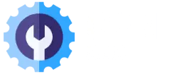 ```json { "alt": "Logo of a wrench inside a blue gear beside white text.", "title": "Logo with wrench and gear beside white text." } ```