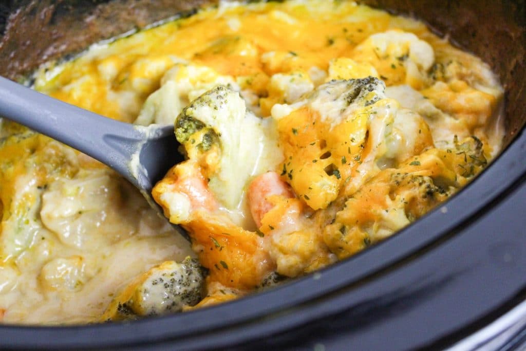 Slow cooker cheesy vegetables (simple side dish recipe)