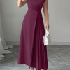 ZANZEA Office Women Dresses 2025 Elegant V Neck Sleeveless Party Dress Solid Pleated Sundress Stylish Waisted Maxi Long Vestidos - AliExpress 200000345 - Image 3