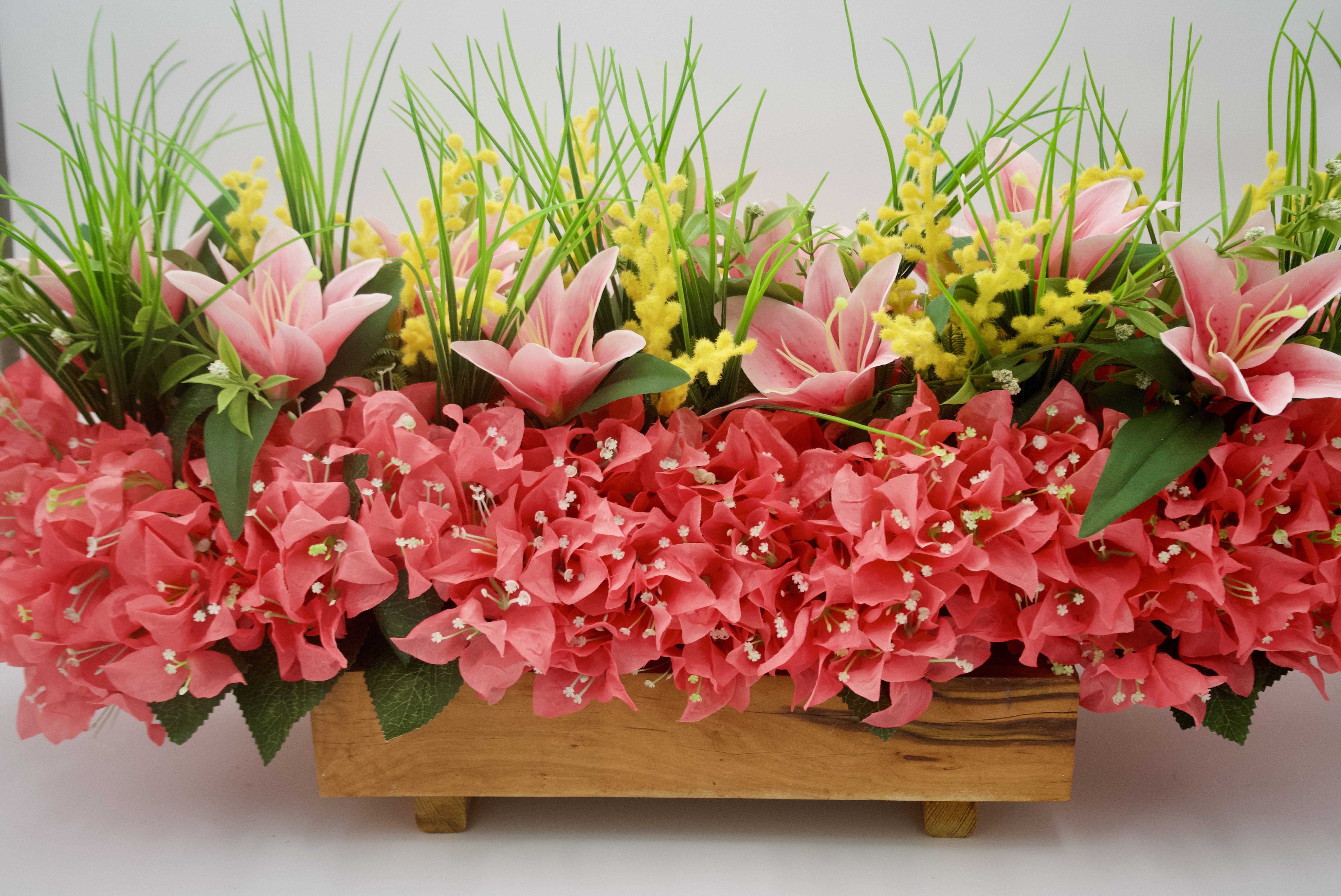 Tropical Silk Floral Centerpiece - Beautiful Lush 24" Pink Lily & Bougainvillea Arrangement