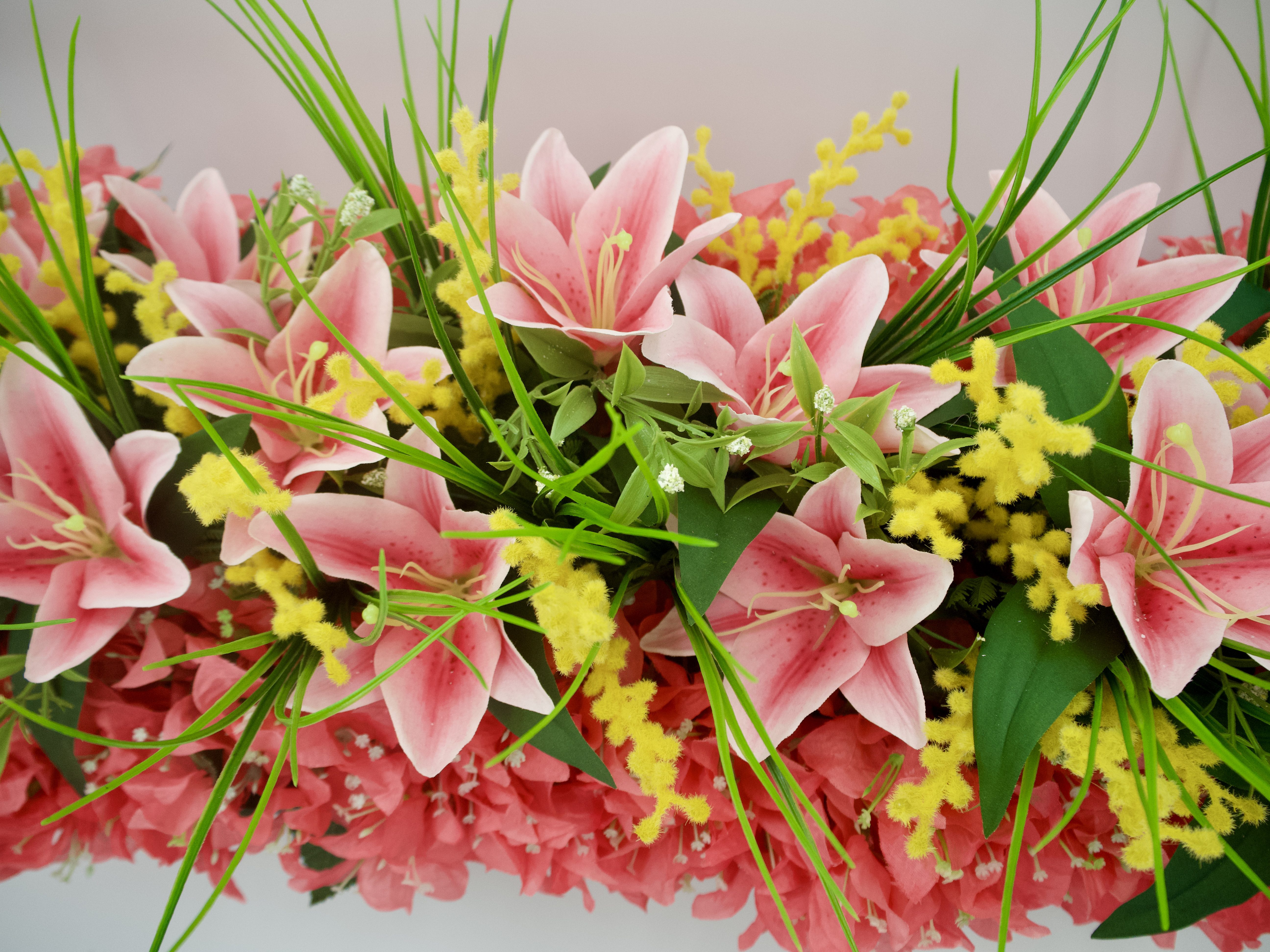 Tropical Silk Floral Centerpiece - Beautiful Lush 24" Pink Lily & Bougainvillea Arrangement
