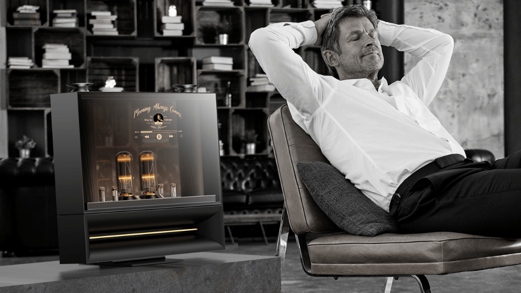 LG DukeBox is a modern jukebox with vacuum tubes and a transparent OLED