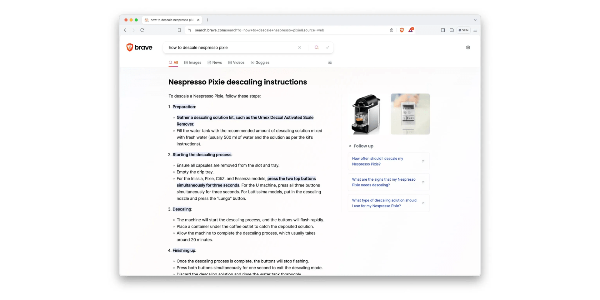 Brave Search Answer with AI engine