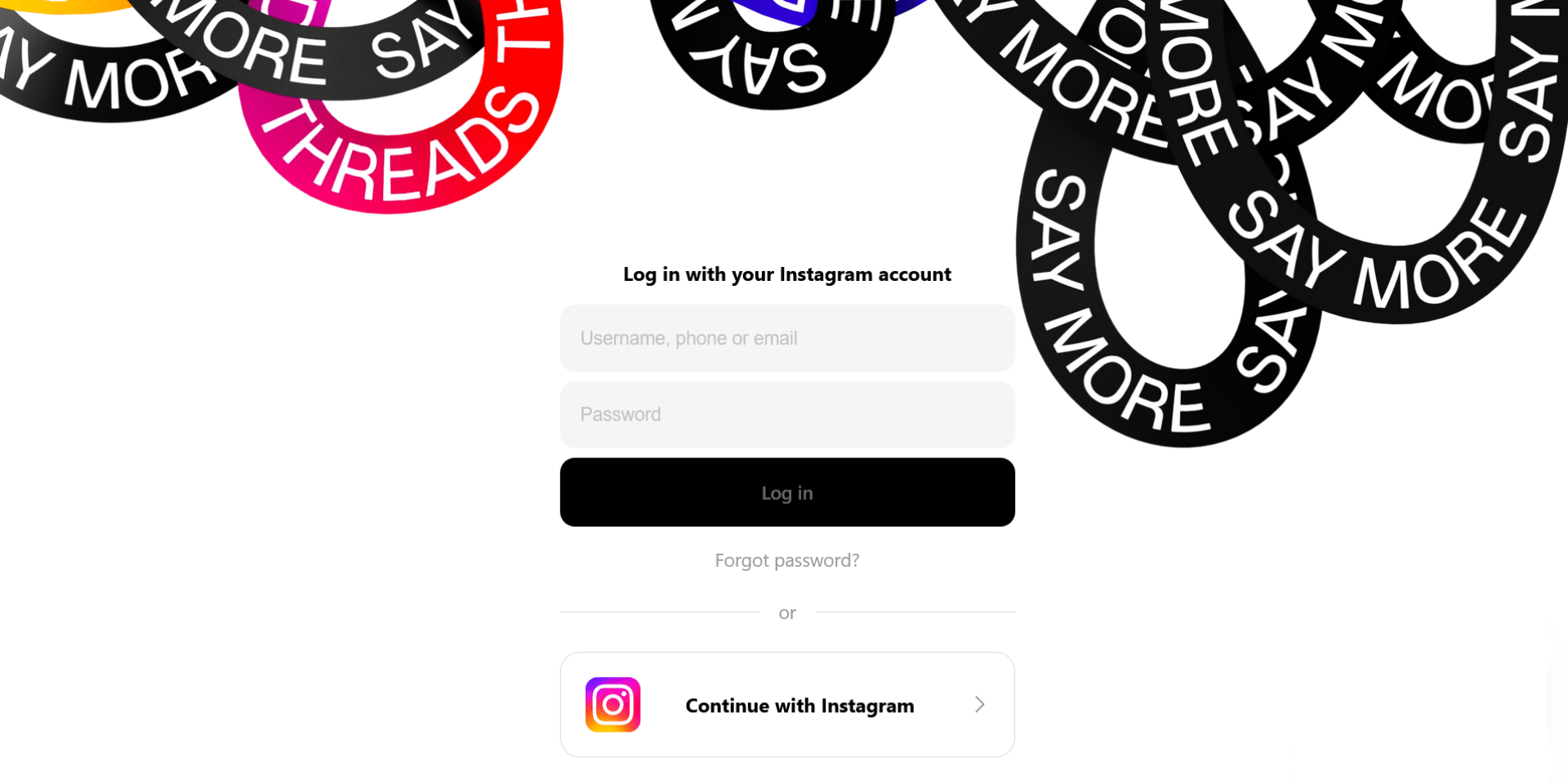 Meta's Threads login page for web