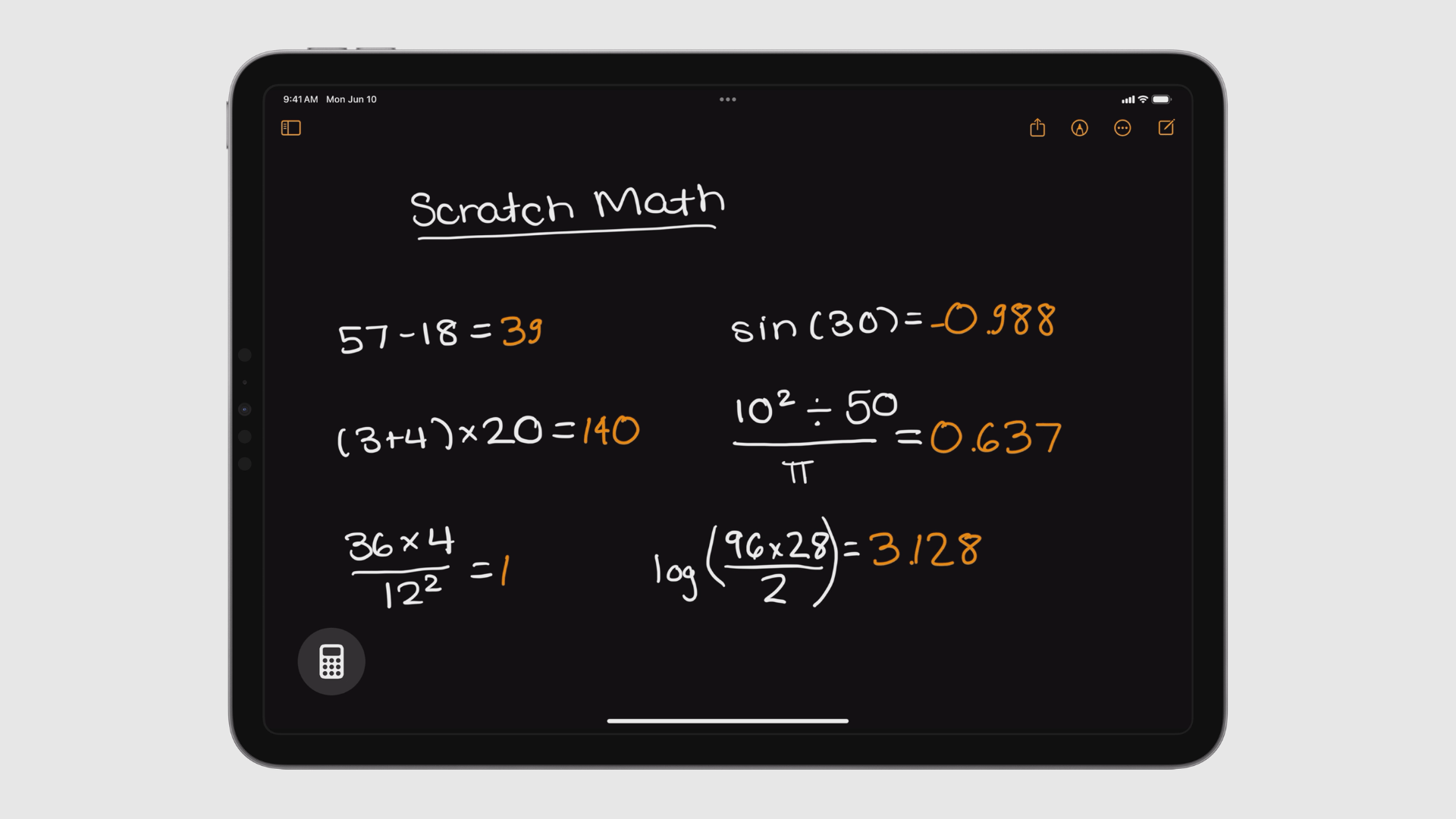 Apple iPad Calculator app