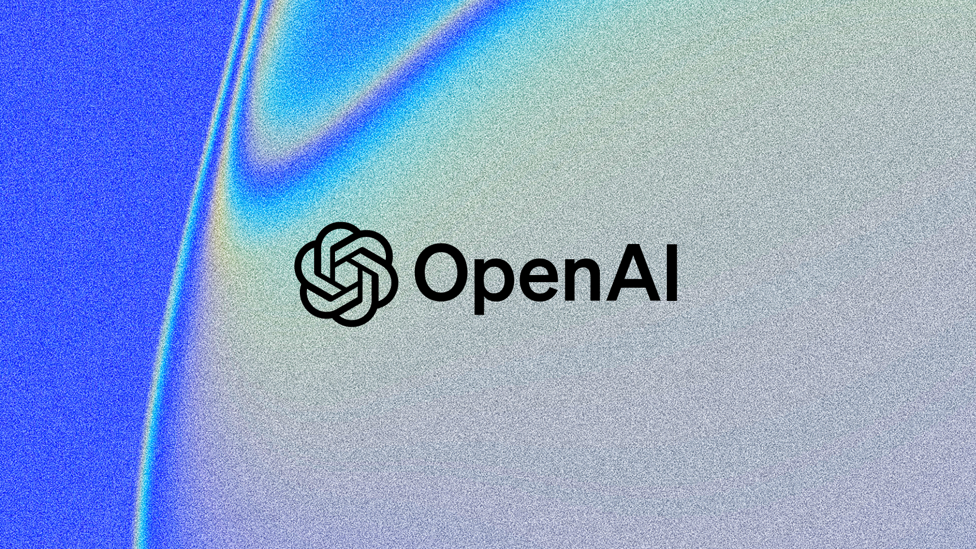 The image depicts the OpenAI logo centered on a gradient background with blue and purple hues. The logo consists of intertwined lines forming a circular shape, resembling a brain or an abstract knot. The metallic sheen effect adds to its visual appeal. The OpenAI organization is known for its advancements in artificial intelligence research and development.