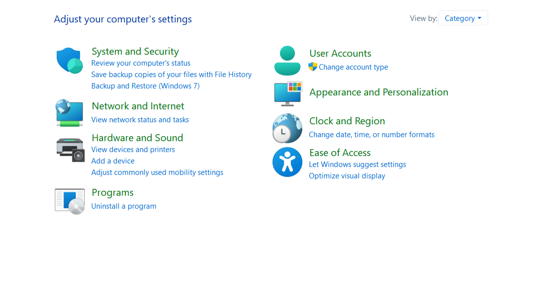 A screenshot of Microsoft Windows Control Panel from Windows 11 operating System.