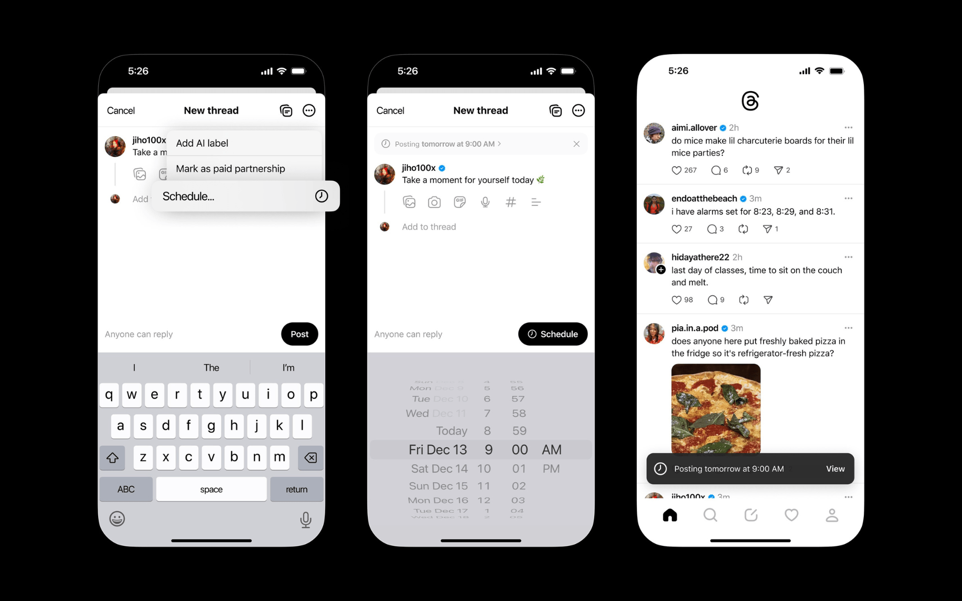 A screenshot of how to scheduled posts on Threads social media platform by Meta