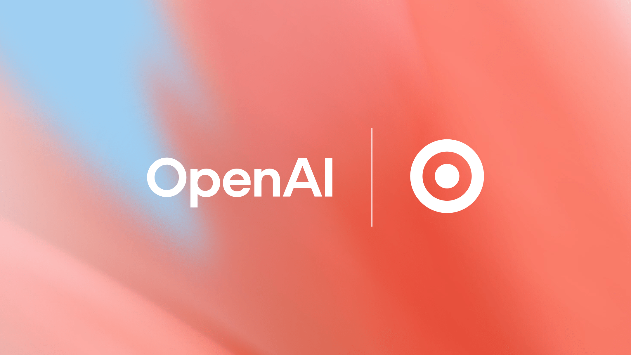 A soft abstract background with blended blue and coral colors displaying the OpenAI logo on the left and the Target bullseye logo on the right, separated by a vertical line.