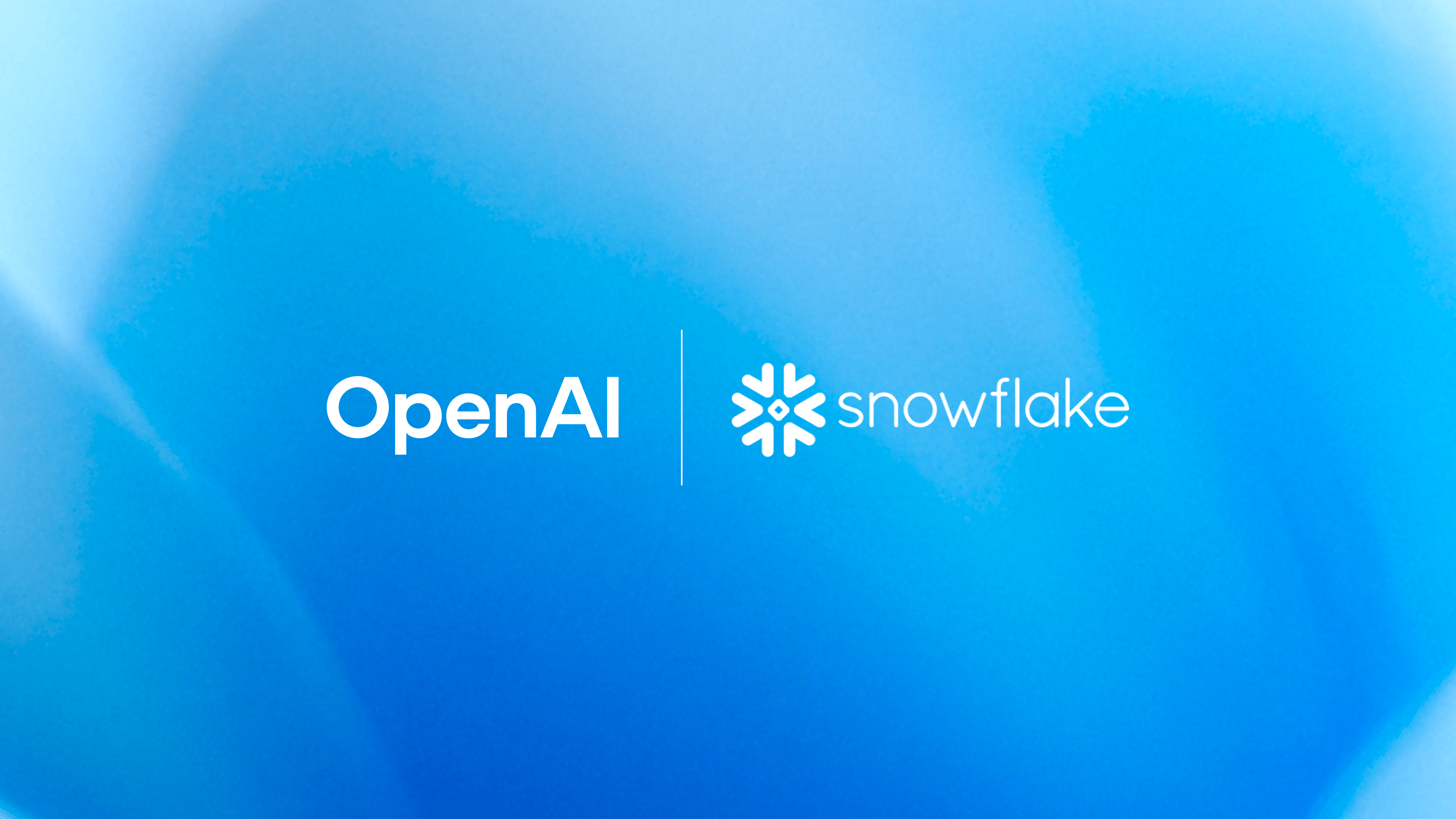 OpenAI and Snowflake logos displayed side by side on a blue gradient background, highlighting a partnership between the two companies.
