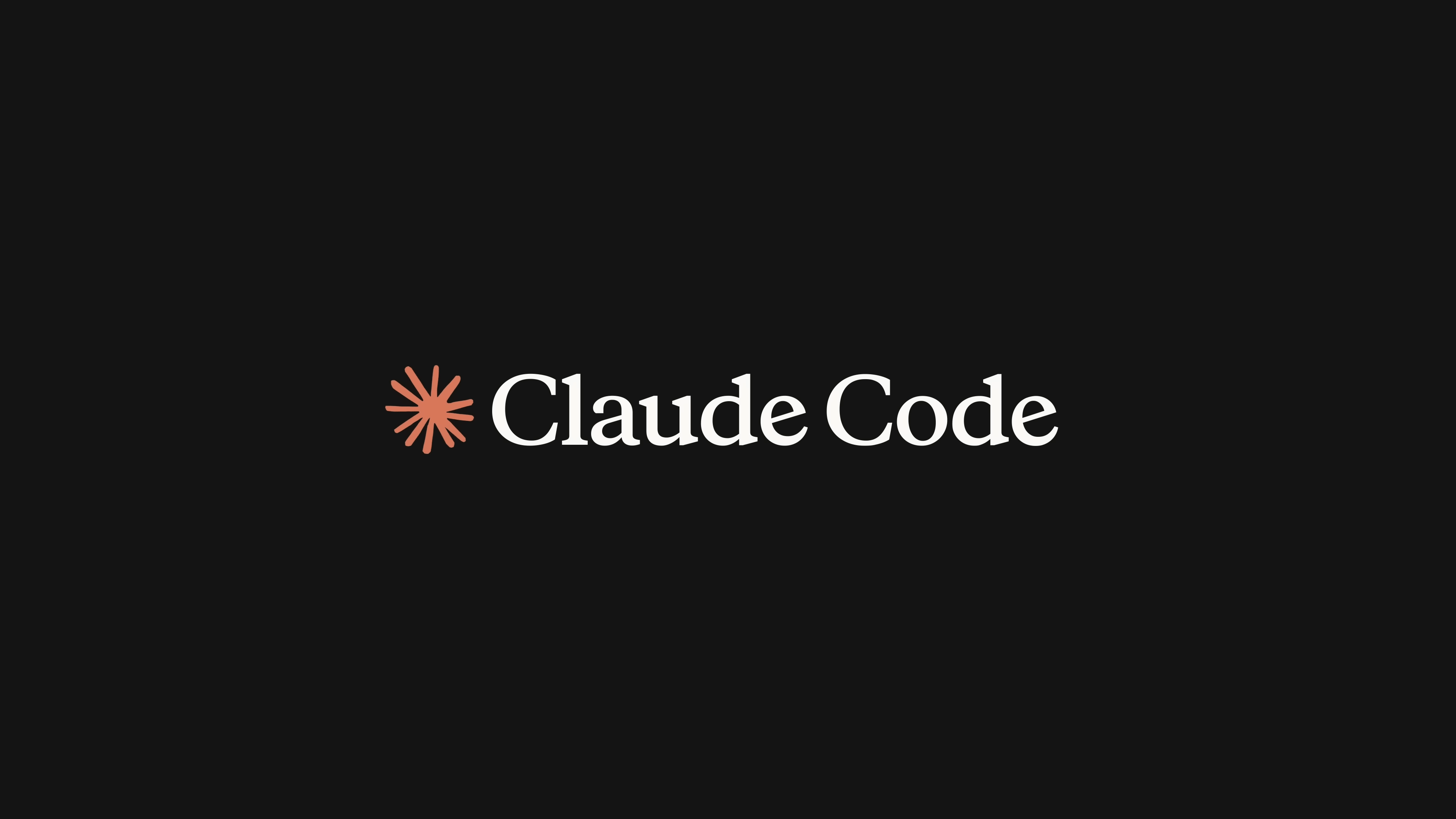 Anthropic Claude Code logo featuring a terracotta starburst icon beside white serif text on a dark charcoal background.