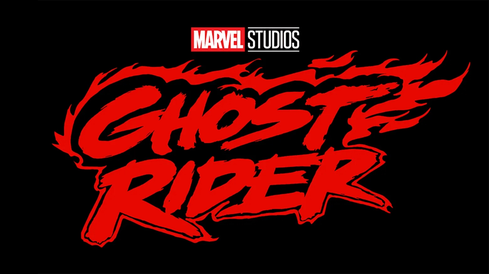 Marvel Studios Ghost Rider logo in red on a black background, with the Marvel Studios logo above it.