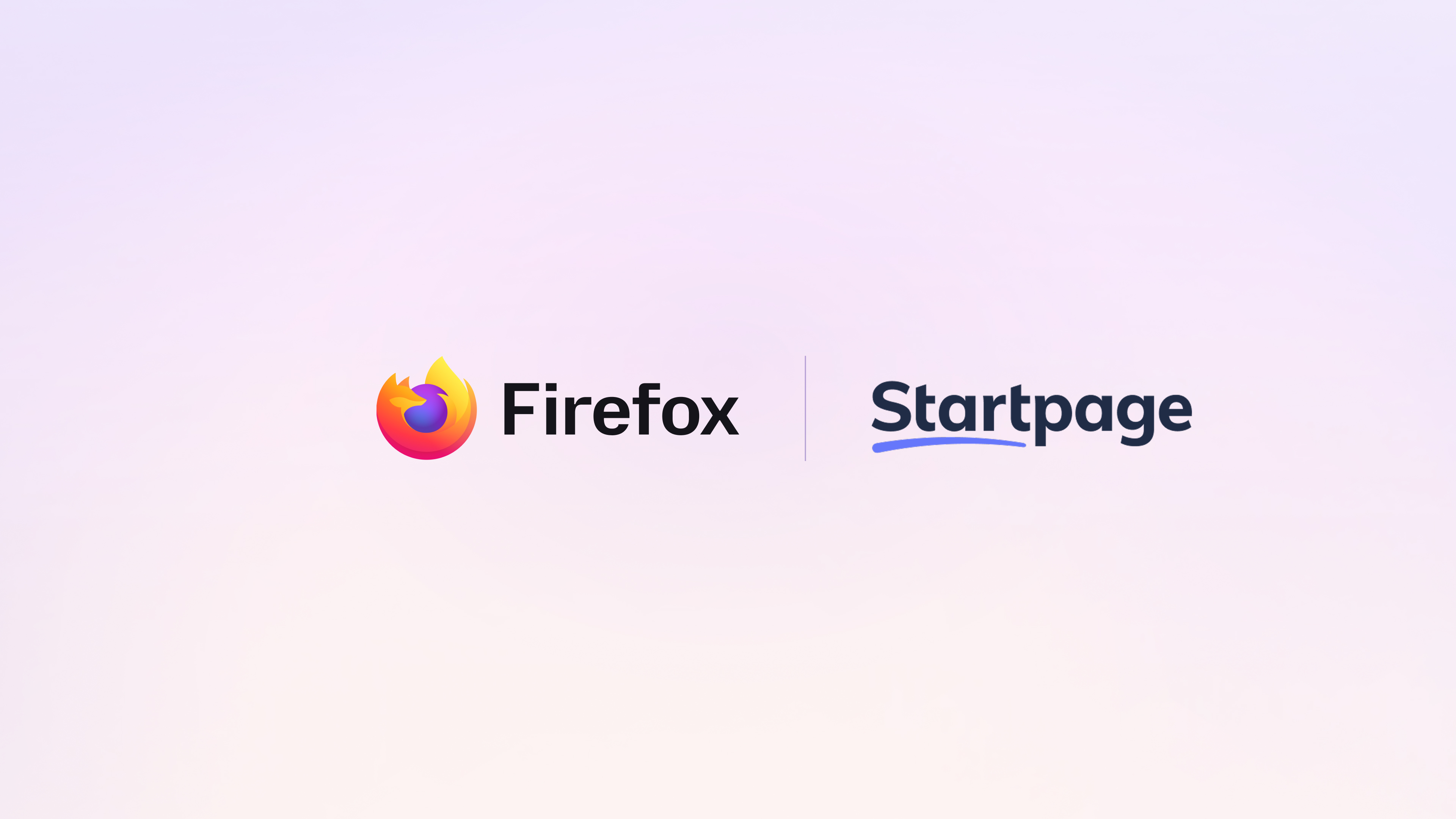 Firefox and Startpage logos side by side on a light background, showing Startpage built into Firefox.