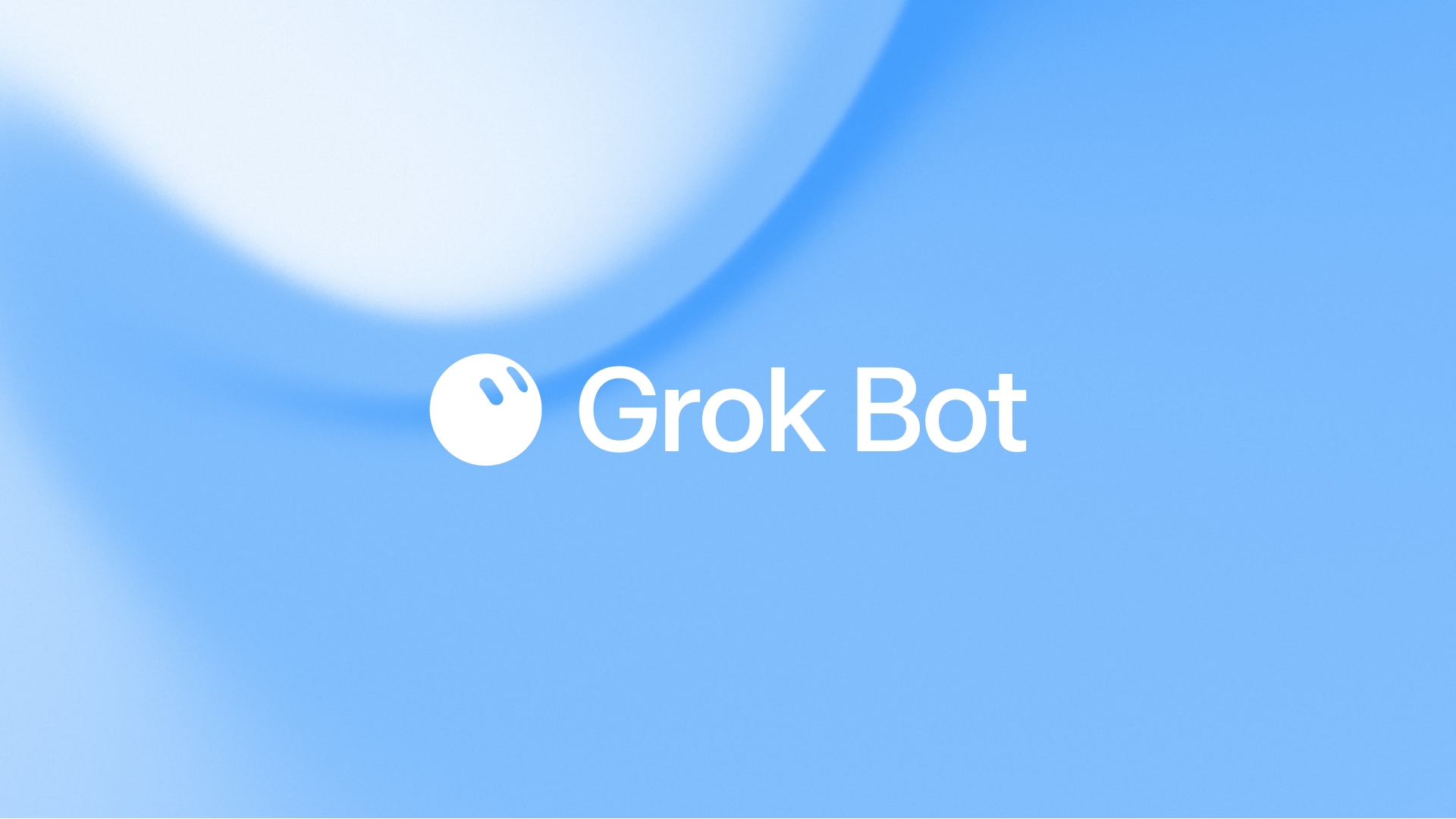 Grok Bot logo in white centered on a soft blue abstract gradient background.
