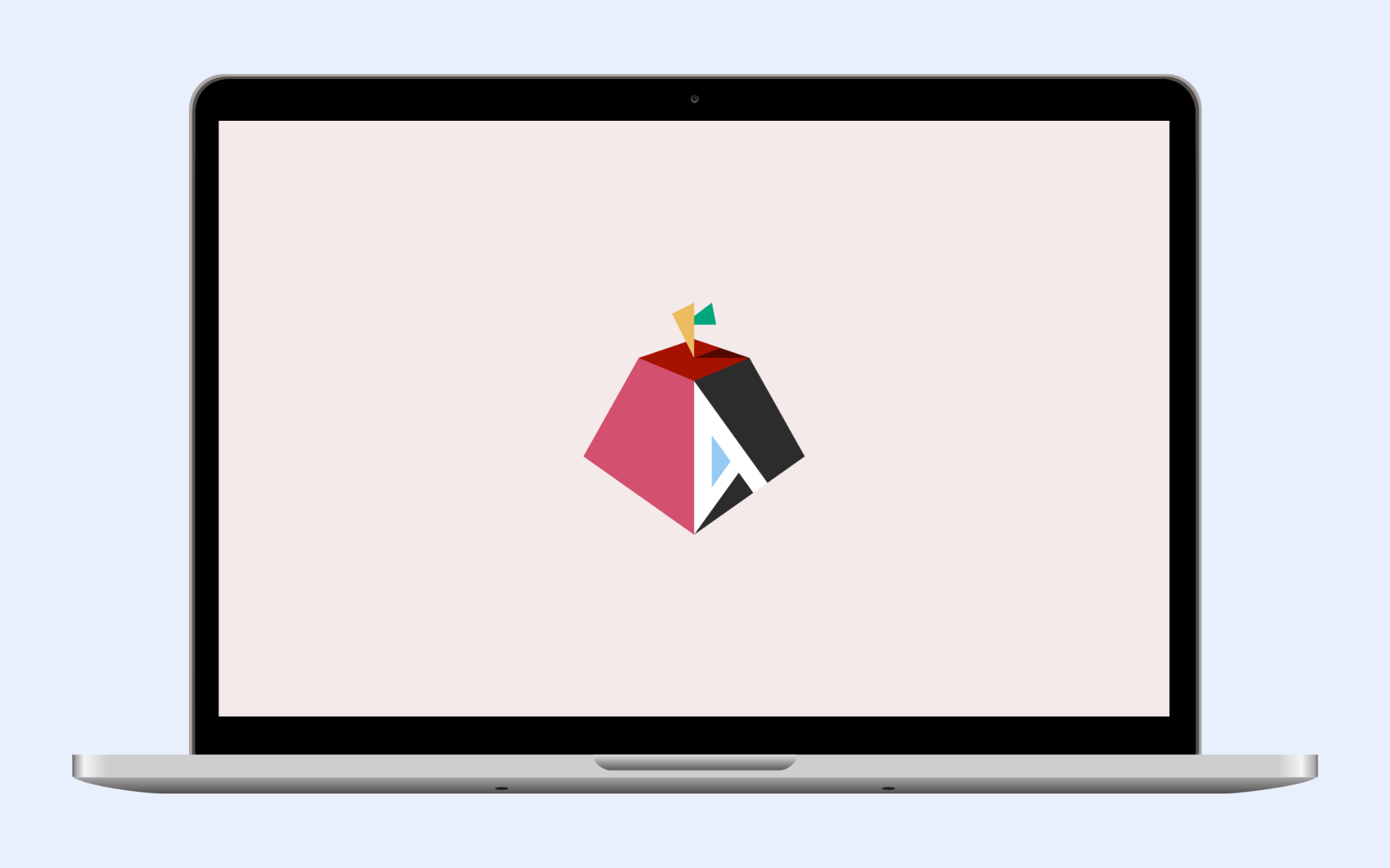 Front view of a silver MacBook laptop displaying the colorful Asahi Linux logo on a light background.