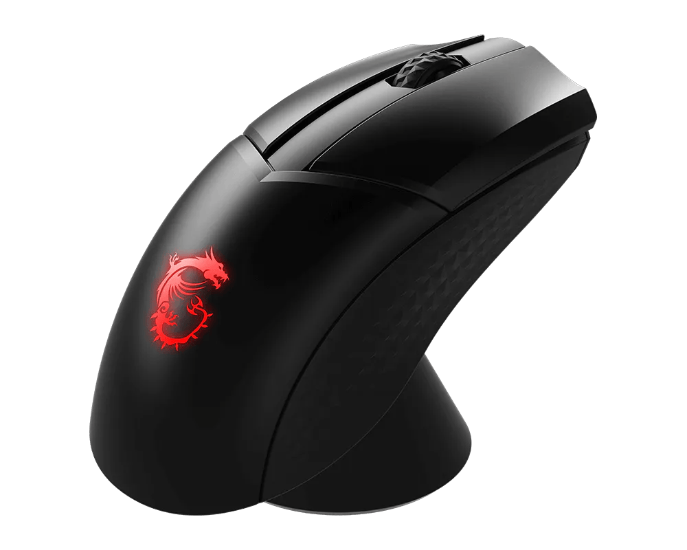 MSI CLUTCH GM41 LIGHTWEIGHT WIRELESS 擺喺隨機充電底座上