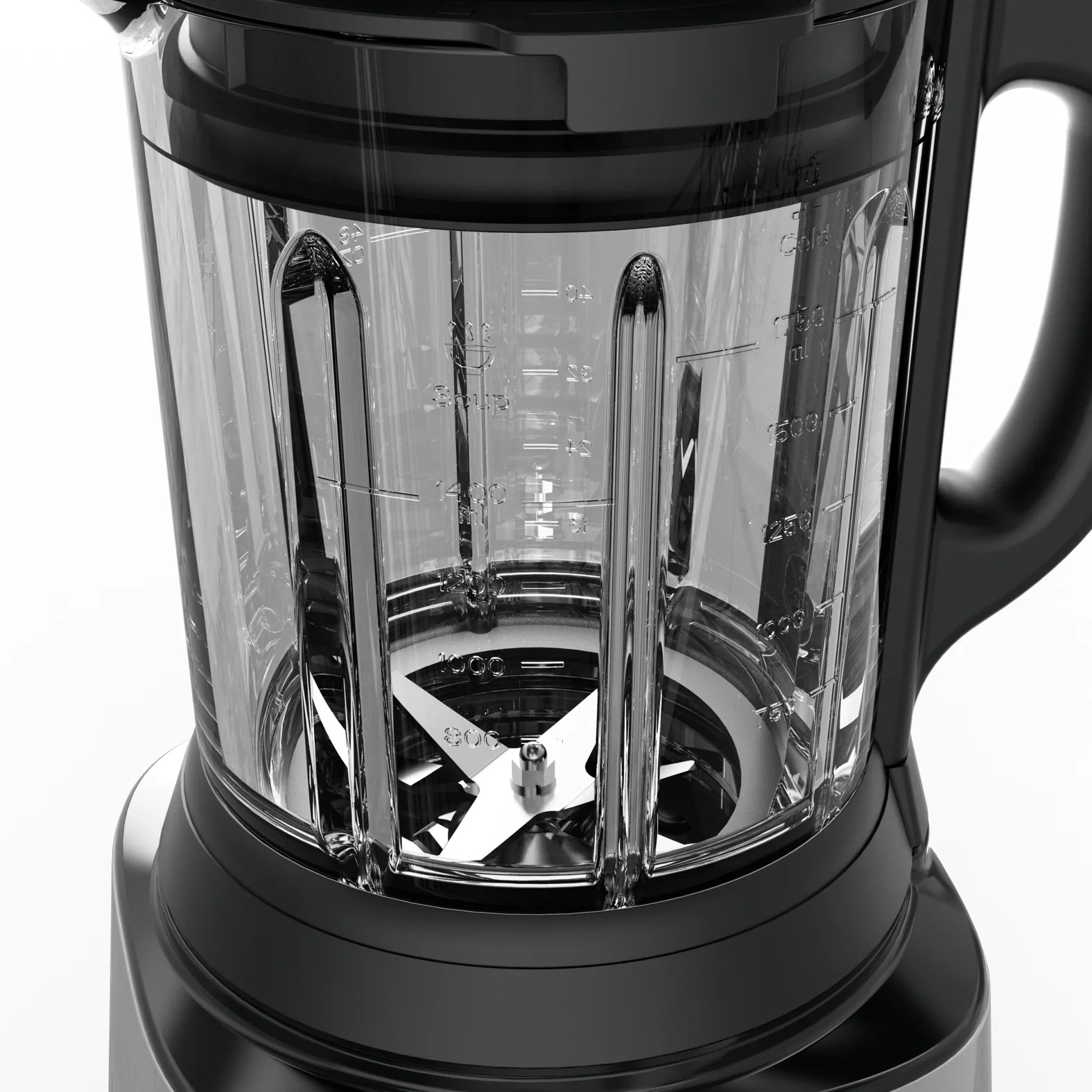 Tefal 攪拌機玻璃杯底部嘅六片 Powelix 不銹鋼刀片特寫