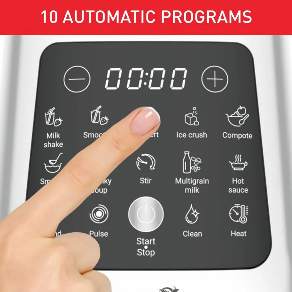 Tefal 攪拌機觸控面板上嘅自動烹調程式圖示同計時顯示