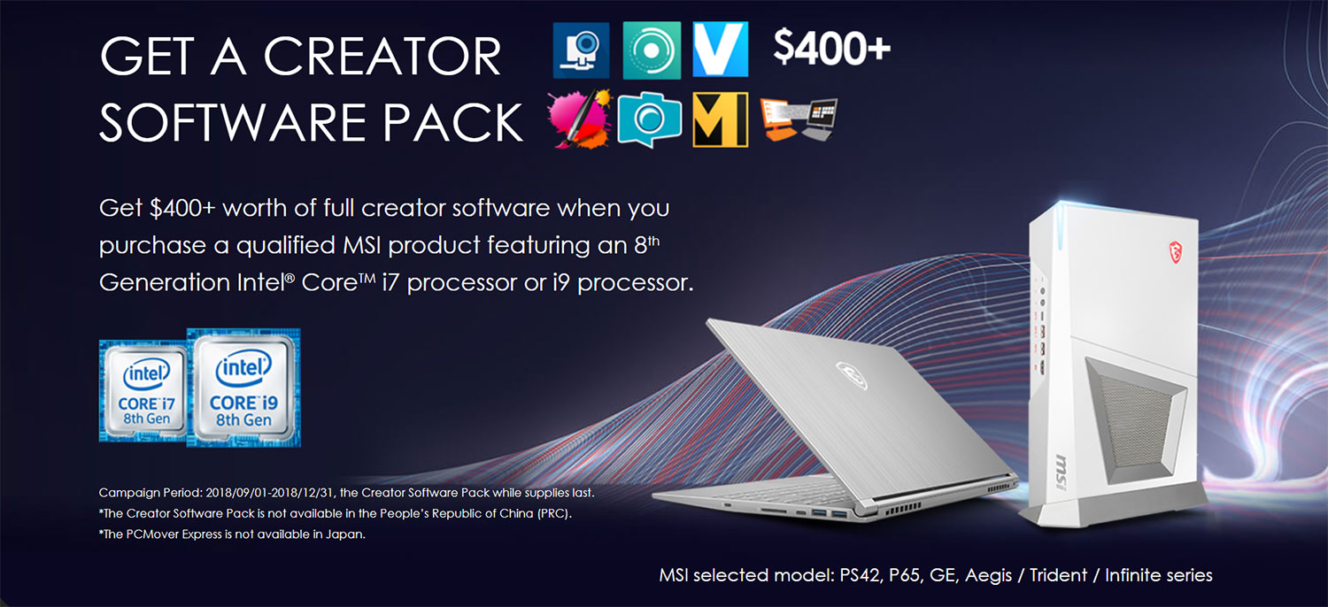 MSI Creator Software Pack Bundle Promotion 2018