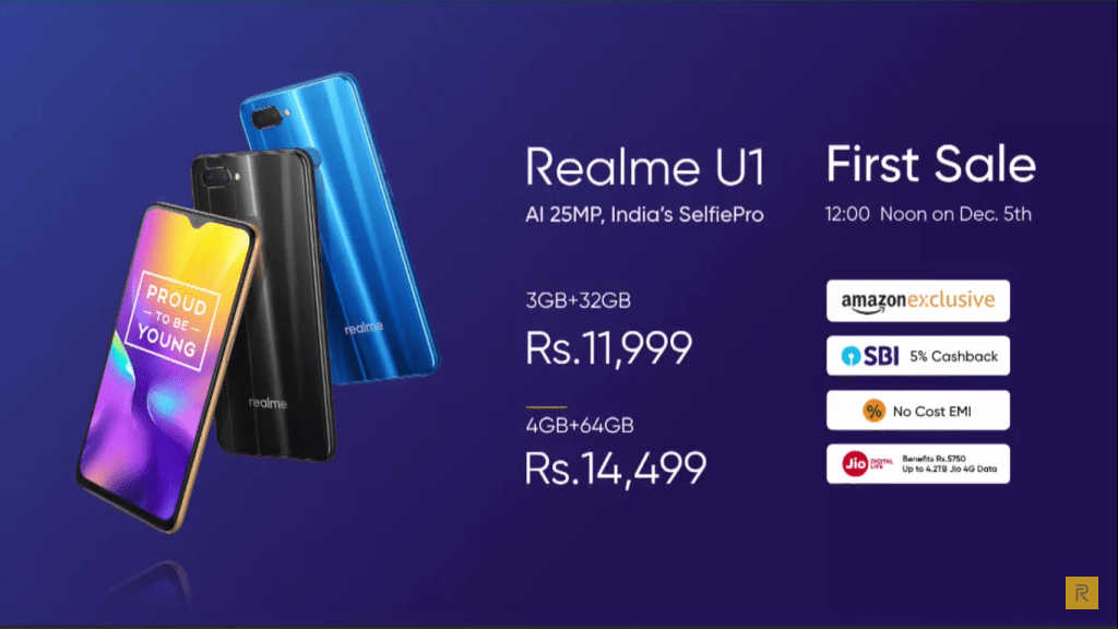 It was available at lowest price on flipkart in india as on oct 29, 2021. Realme U1 with 25MP selfie camera launched in India