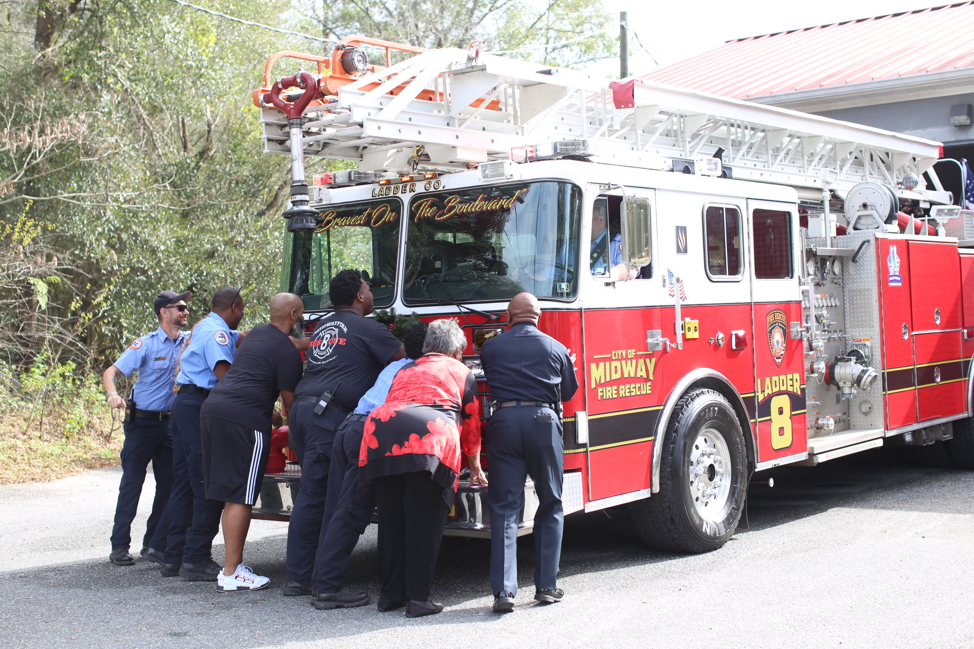 Midway celebrates new fire truck with traditional push-in ceremony