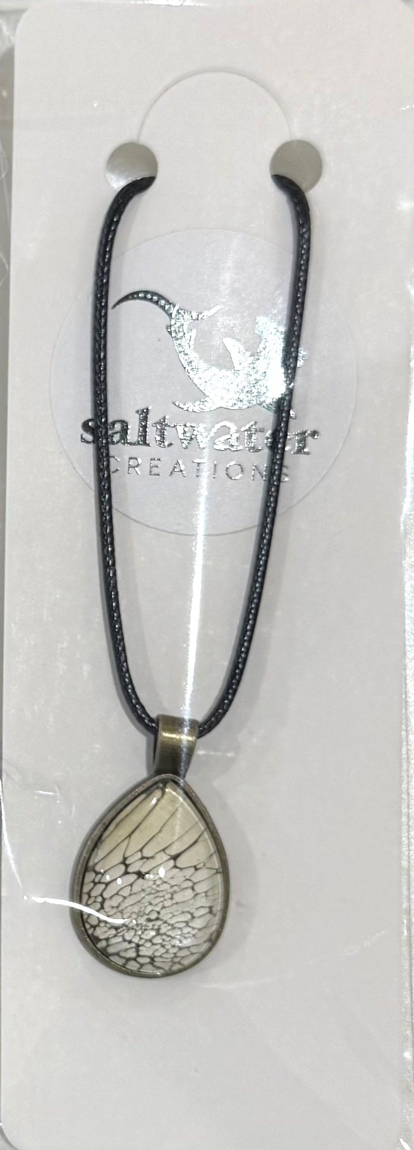 Handmade Resin Necklace – White Droplet