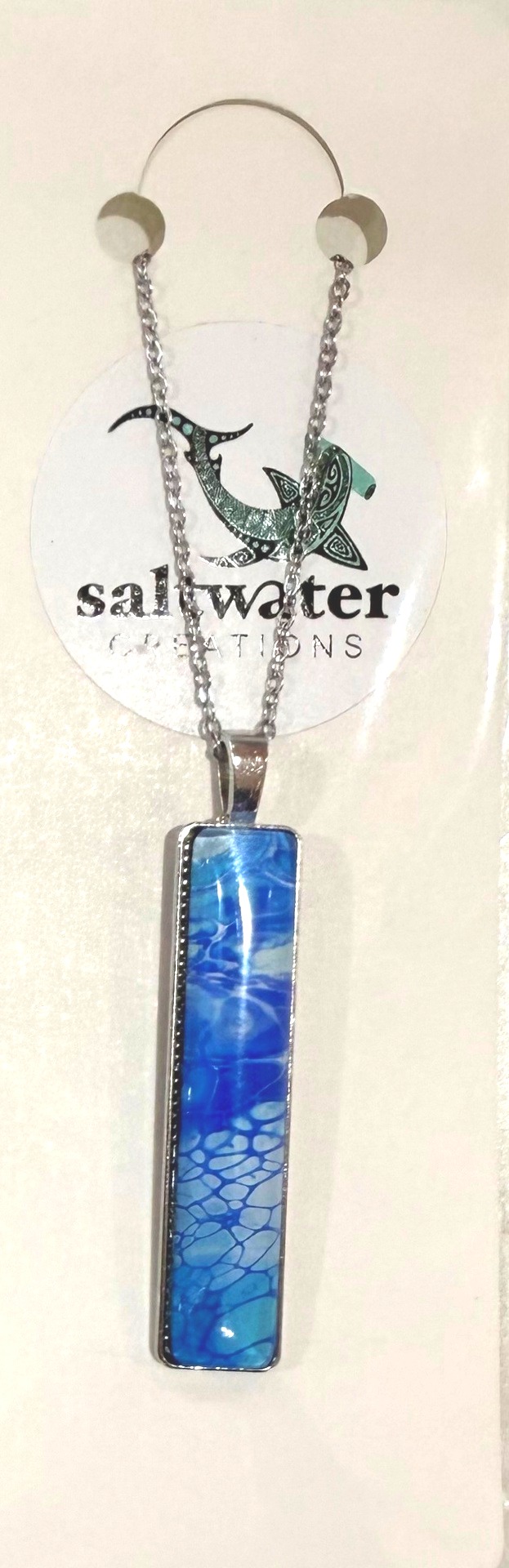 Handmade Resin Necklace – Blue Rectangle