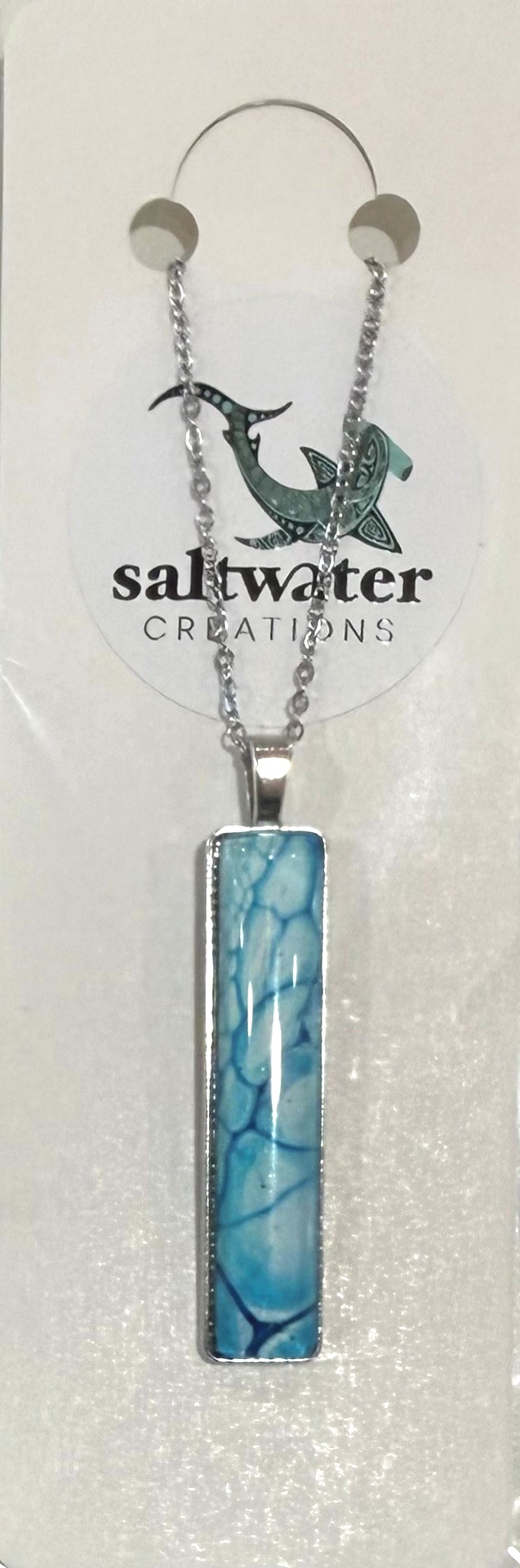 Handmade Resin Necklace – Aqua Rectangle