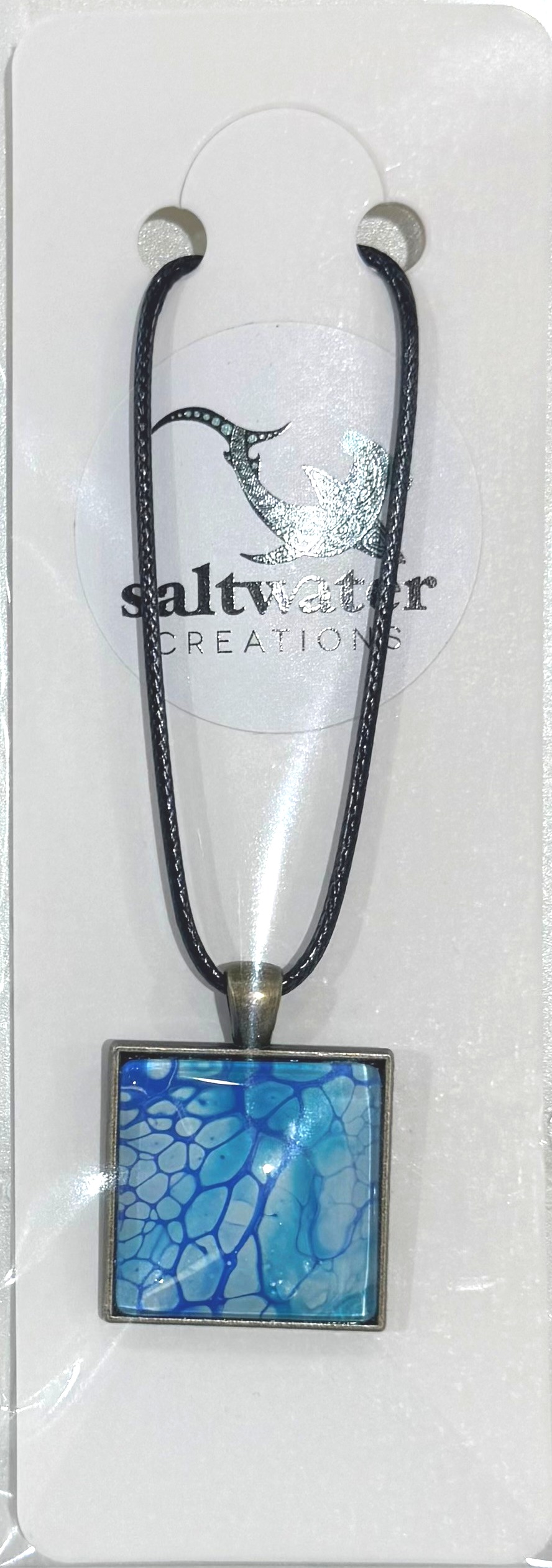 Handmade Resin Necklace – Blue Square