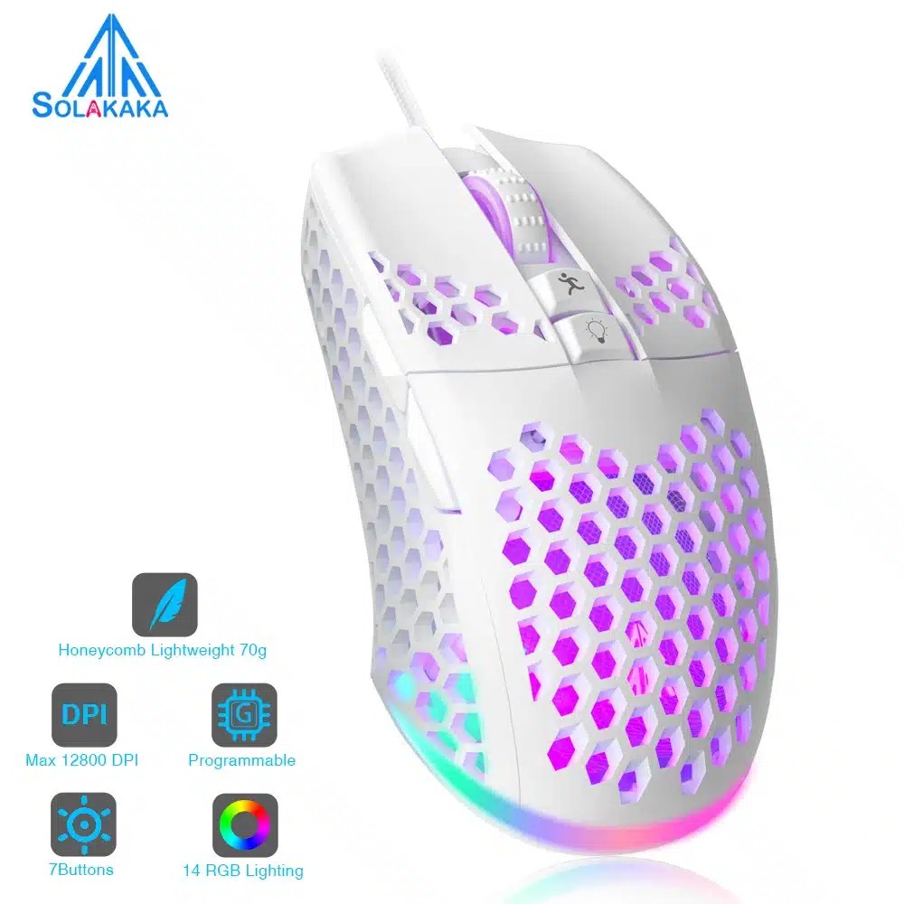 SOLAKAKA SM900 Wired Gaming Mouse with Honeycomb Shell 12800DPI 7 Programmable Buttons Custom Macro Ergonomic Computer Mouse
