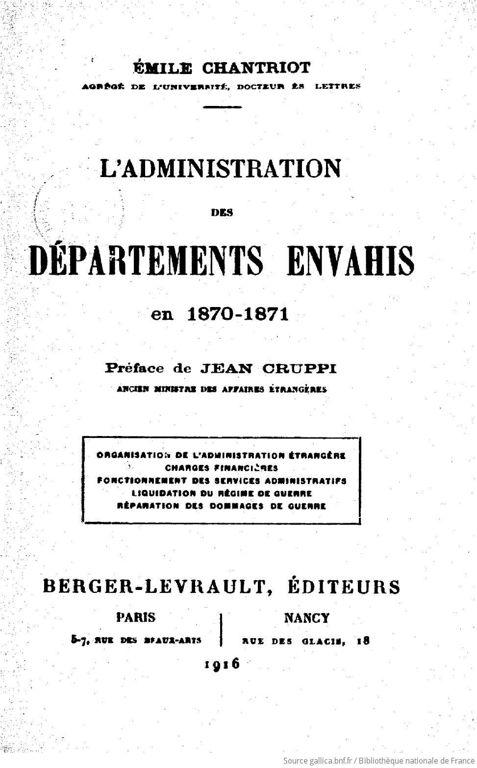 L Administration Des Departements Envahis En 1870 1871