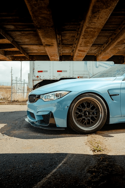 Blue vehicle prepared for the road