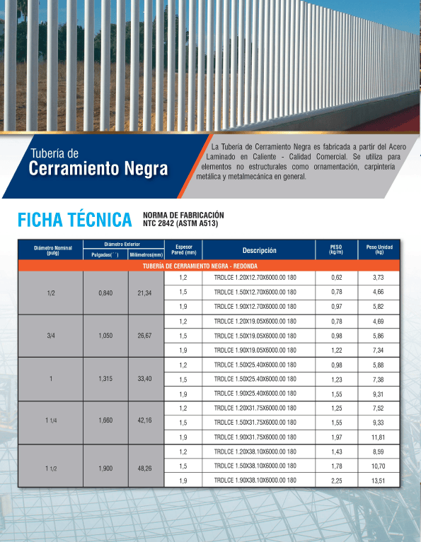 Tuberia De Cerramiento Negra Galvaceros