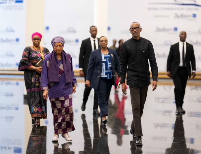 President Ellen Johnson Sirleaf was hosted by Rwandan President Paul Kagame