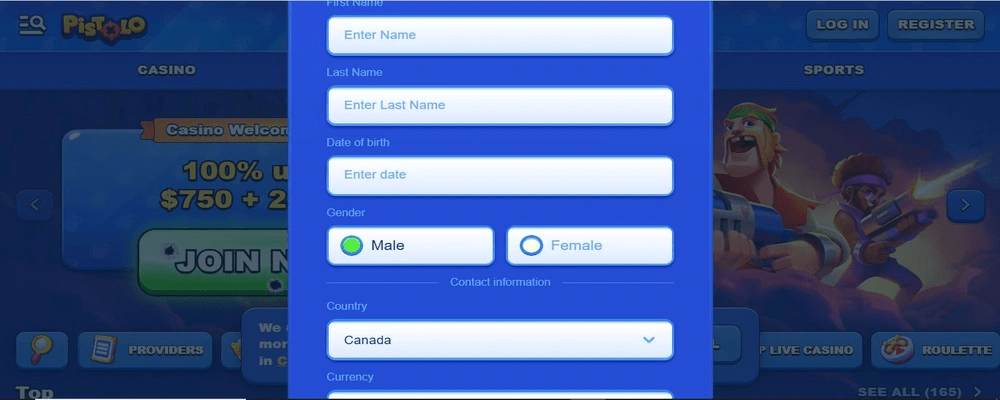 Registrierungsprozess bei Pistolo Casino