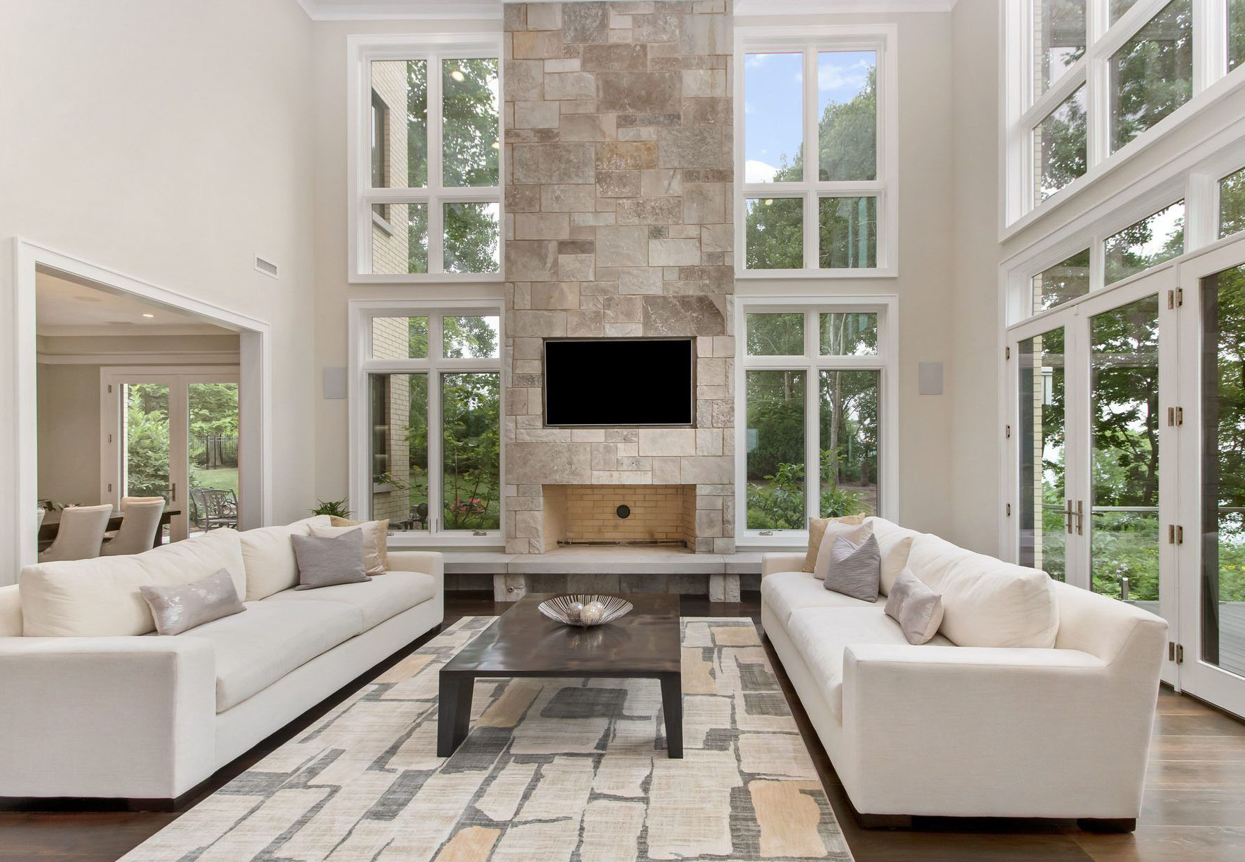 Two Story Stone Fireplace