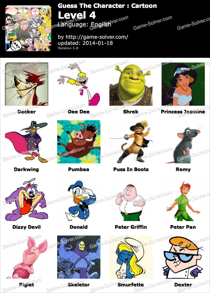 cartoon characters guessing game