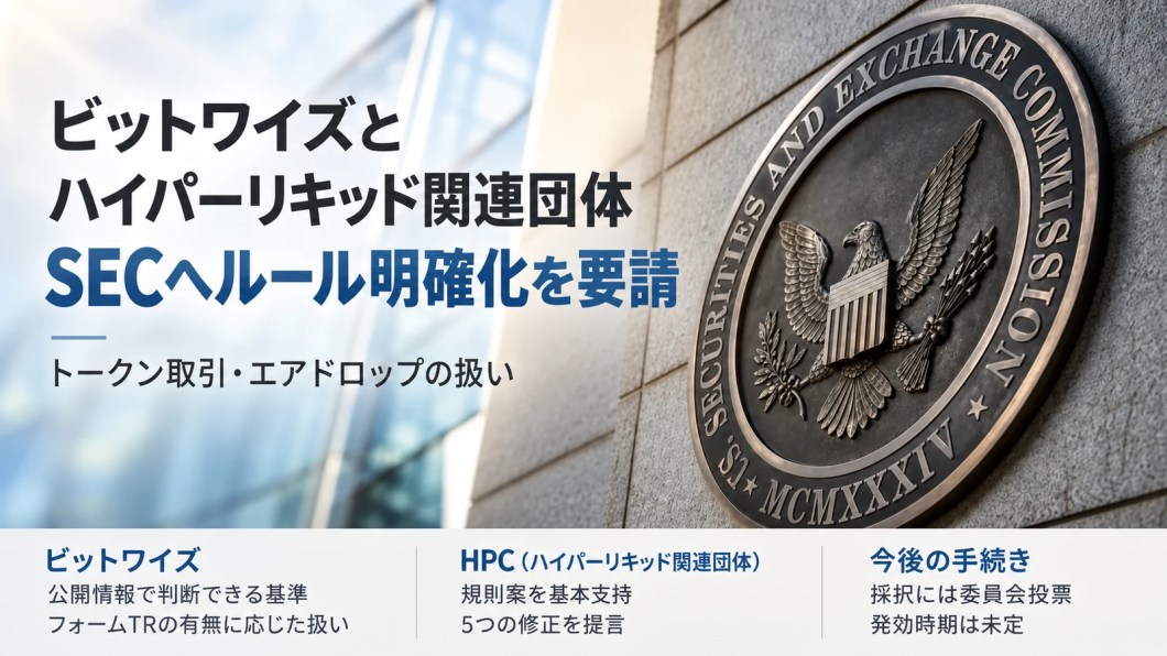 ビットワイズとハイパーリキッド関連団体によるSECへのトークン取引・エアドロップ規則明確化要請を解説した画像