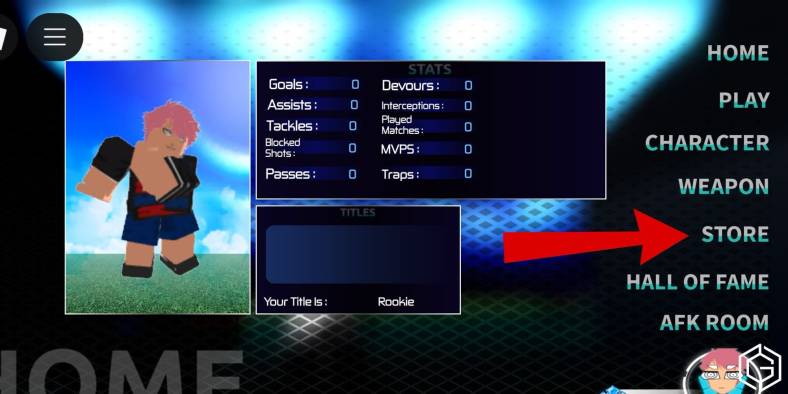 The LockOver Homepage with a character to the left and a red arrow pointing to the right, highlighting the Store button.