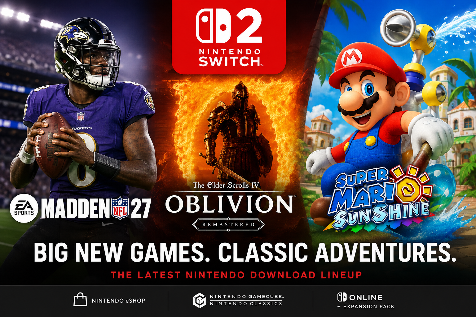 Nintendo Switch 2 Adds Madden NFL 27, Oblivion & Mario Sunshine