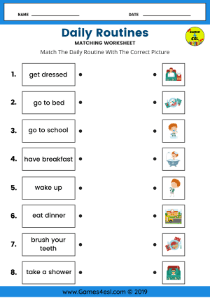 daily routine worksheets games4esl
