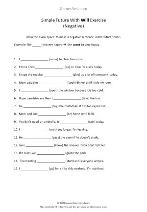 free future tense worksheets games4esl