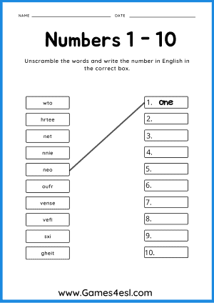 free numbers worksheets games4esl