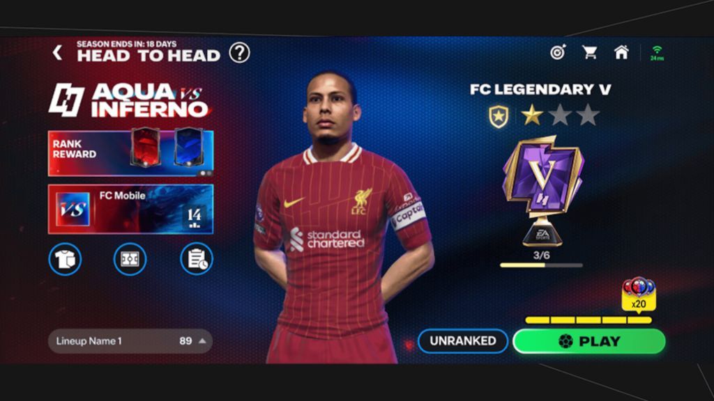 FC Mobile Head to Head Overview Screen, FC Mobile Division Rivals Overview Screen