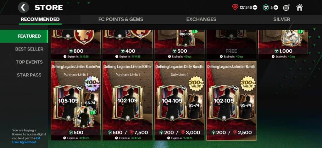 Defining Legacies Store Packs, FC Mobile 25 Defining Legacies