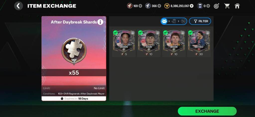 FC Mobile After Daybreak Shards Exchange, FC Mobile Ragnarok: After Daybreak