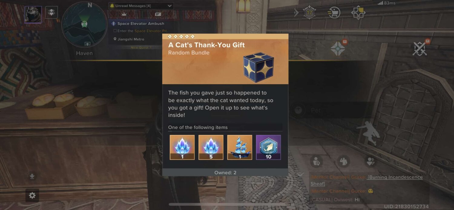 Reward from Feeding and Petting Cats in Destiny: Rising