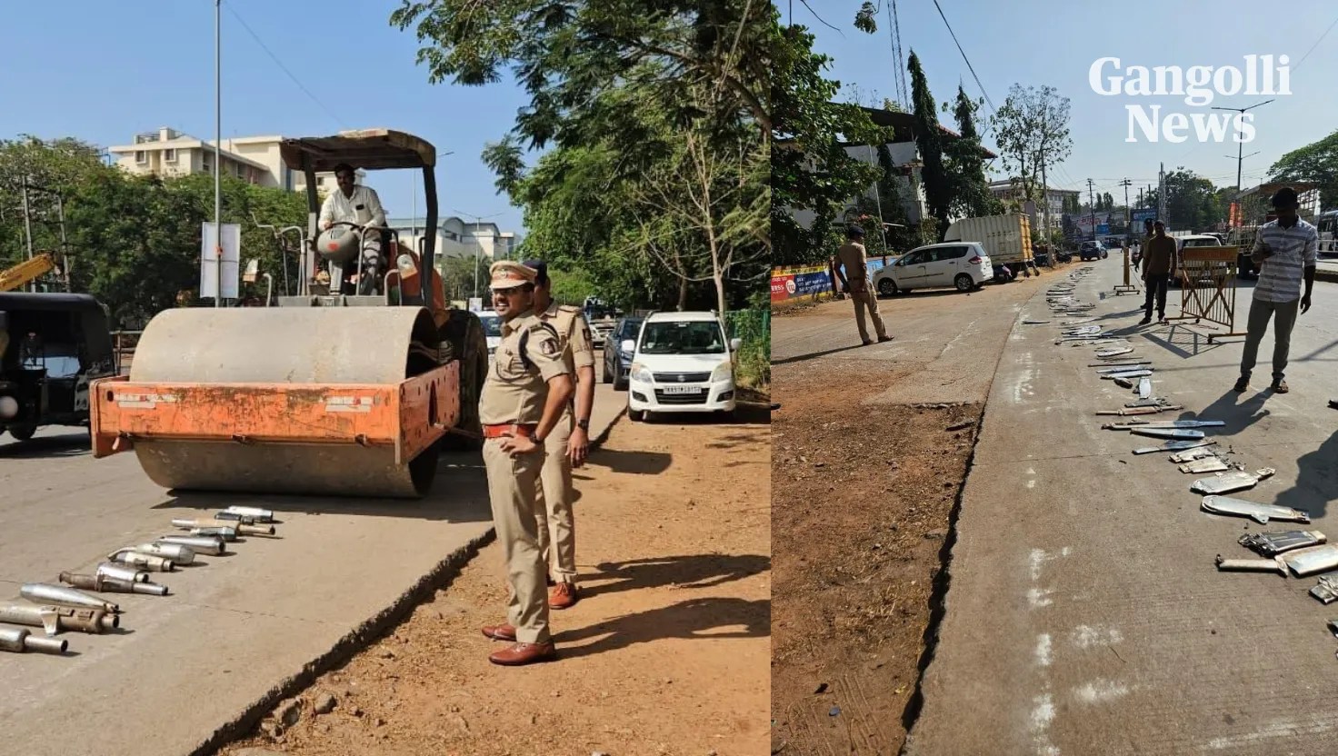Manipal Police Crack Down on ‘Noise Bombs’: 120 Illegal Silencers Crushed with&nbsp;Bulldozer