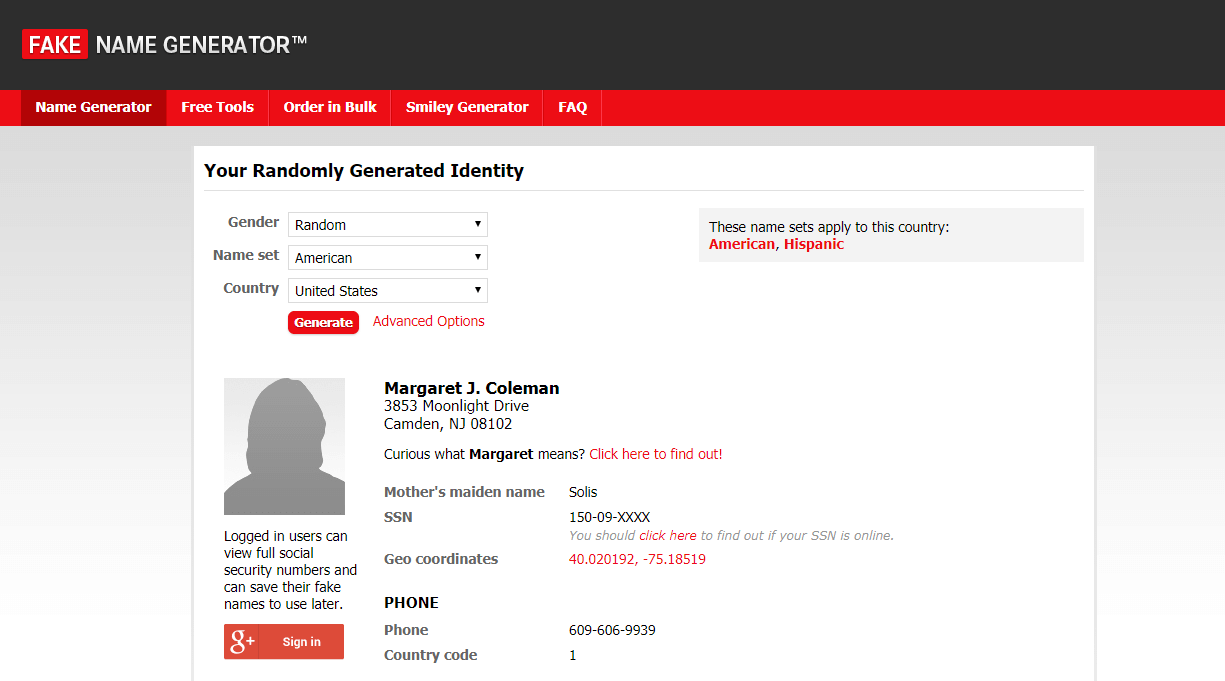 Fake Name Generator - 国外匿名身份信息生成器-1 Fake Name Generator - 国外匿名身份信息生成器-1