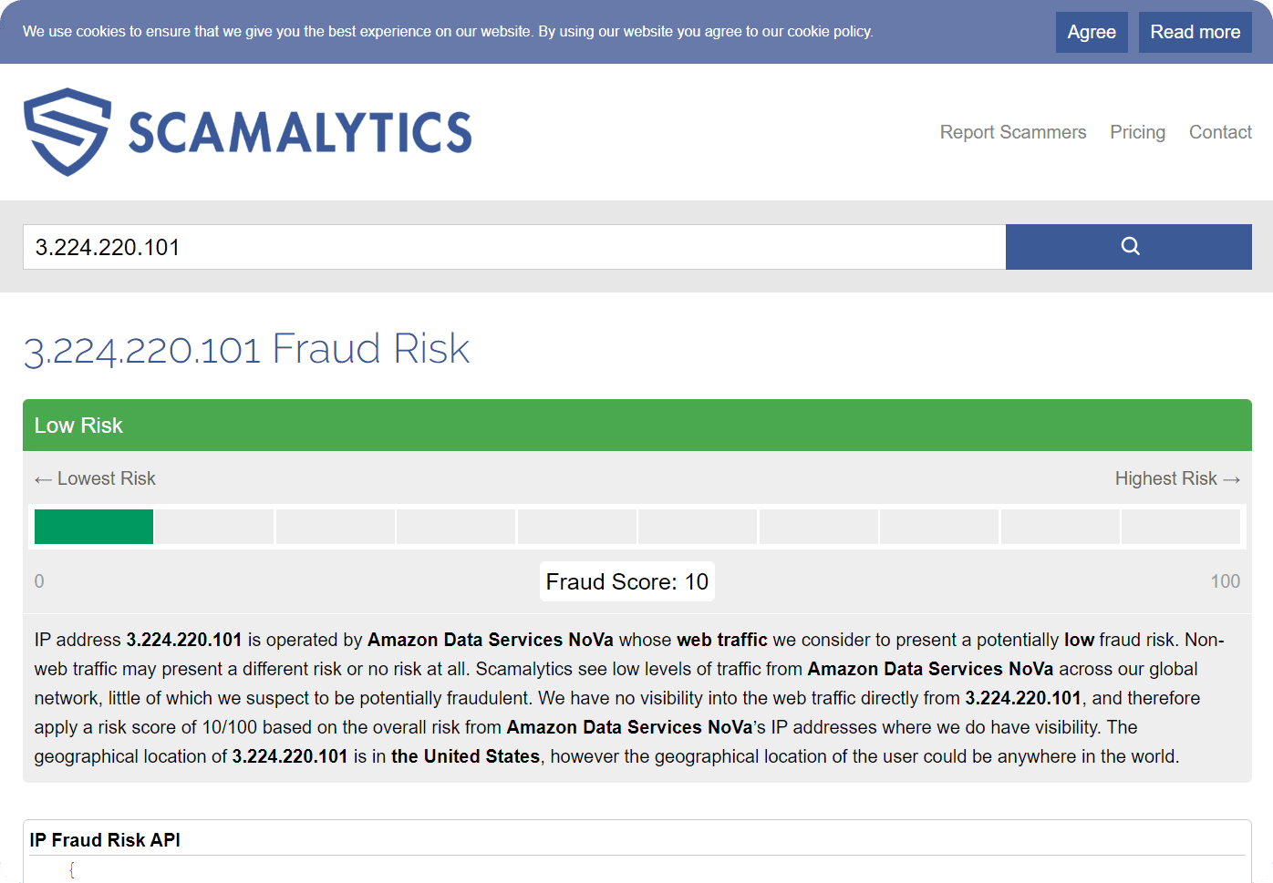 Scamalytics - IP地址欺诈风险检测网站
